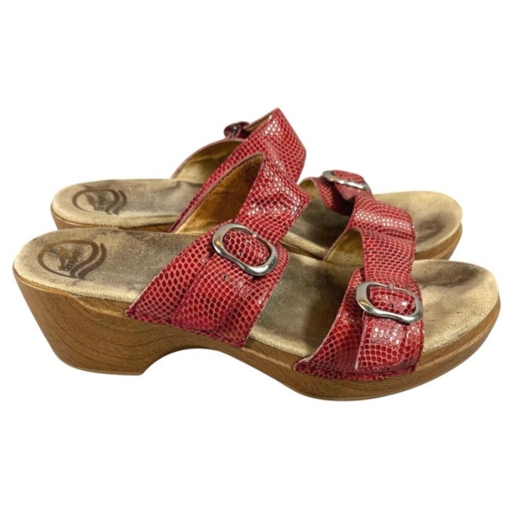 Dansko Sophie Clog Sandals Womens Size 10.5 Red Leather Shoes